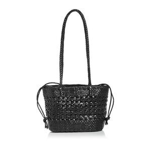 CALAJADE Women's Black Woven Double Flat Strap Shoulder Bag